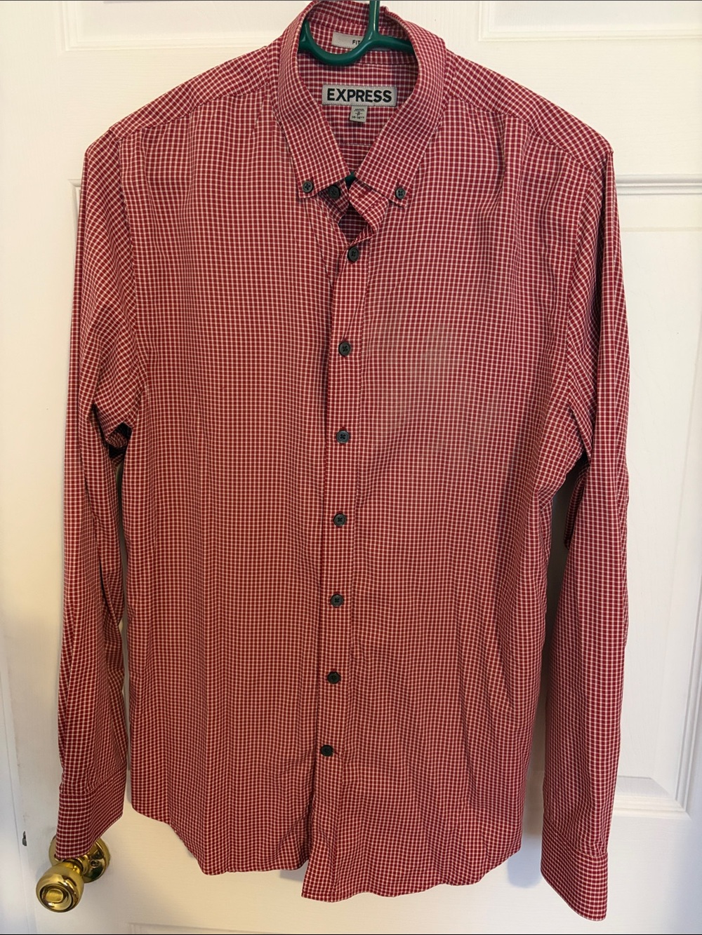 Express Men’s Red Gingham Button-Down Shirt